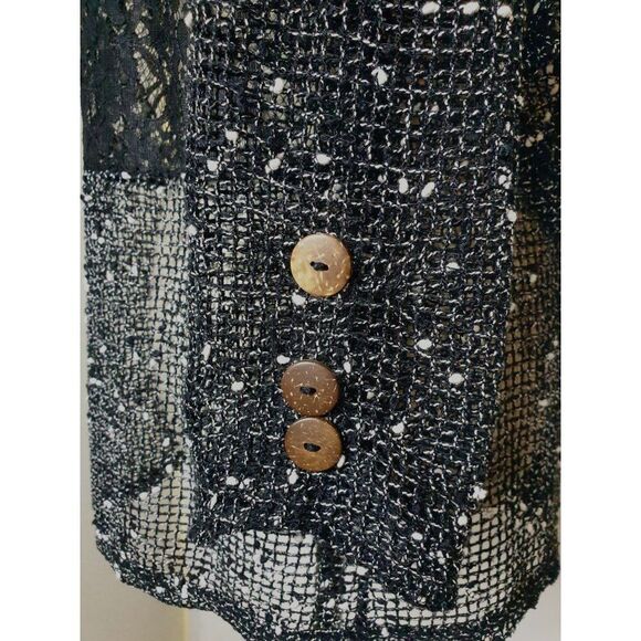 Frazzle Black Open Mesh Open-Front Cardigan M Lace Crochet Button Accents - Picture 5 of 7
